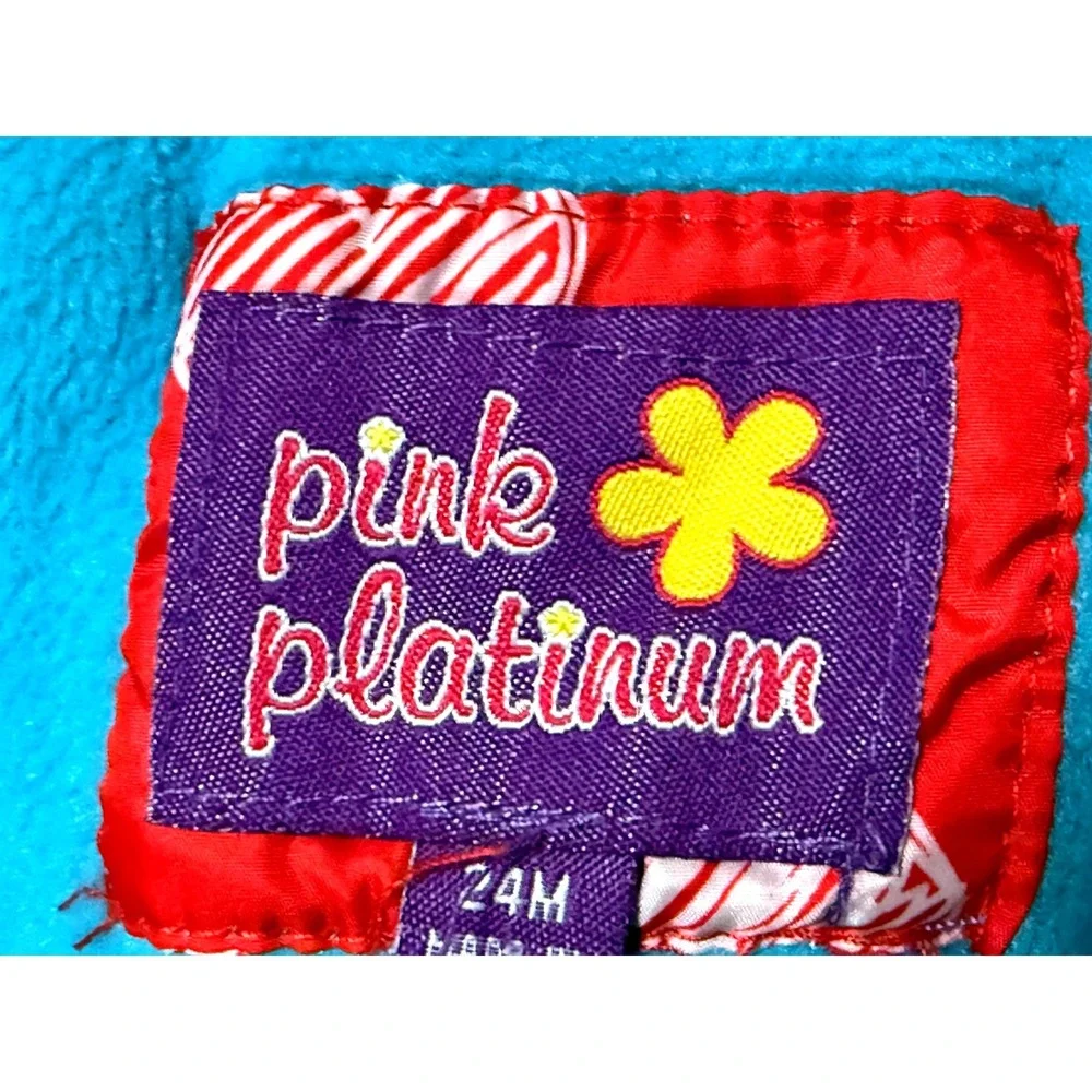 Pink Platinum Girls Red Heart Print Fleece Lined Puffer Jacket Hooded Coat 24M